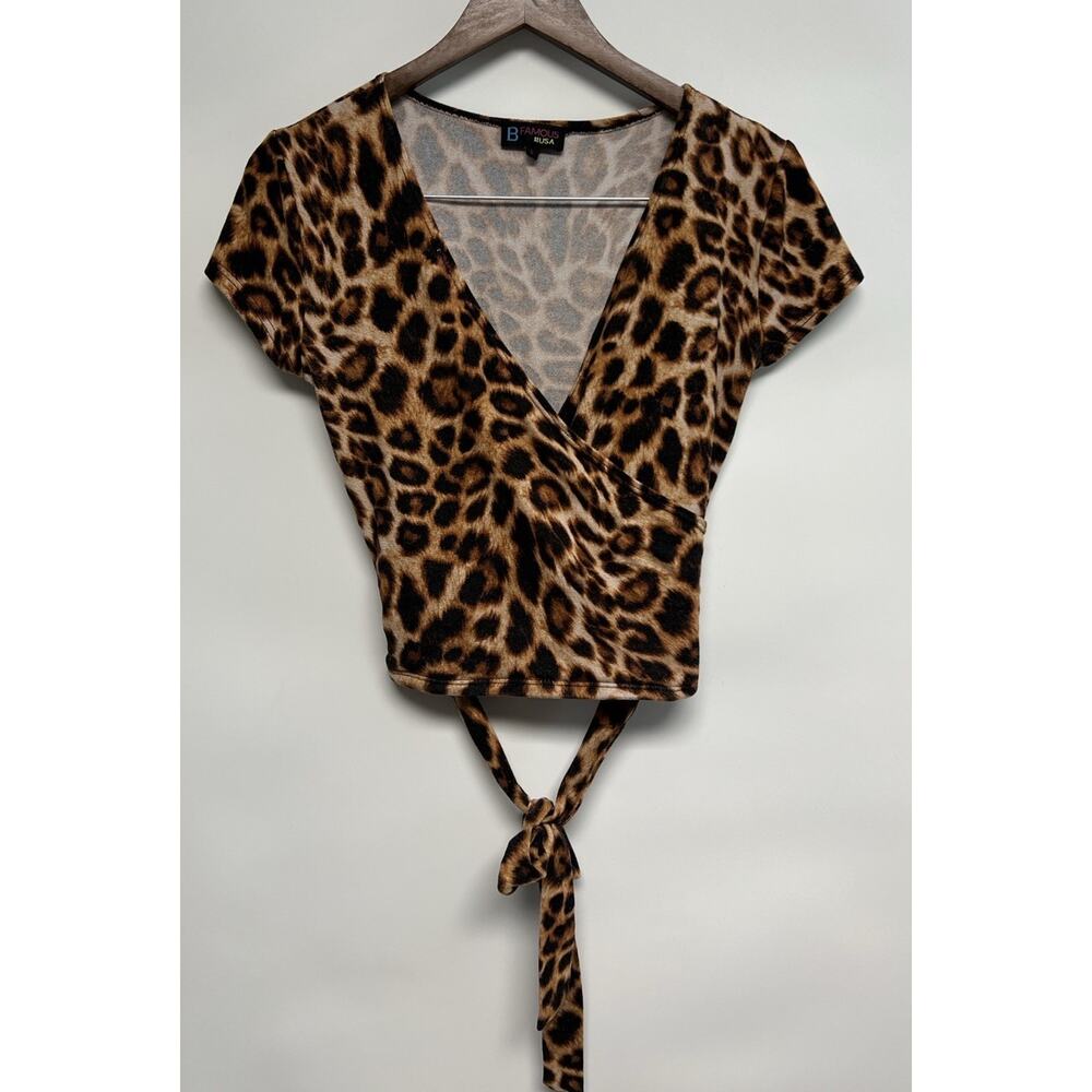Y2K Leopard Animal Print 90s Large Top Faux Wrap Fitted V-neck Grunge Goth USA